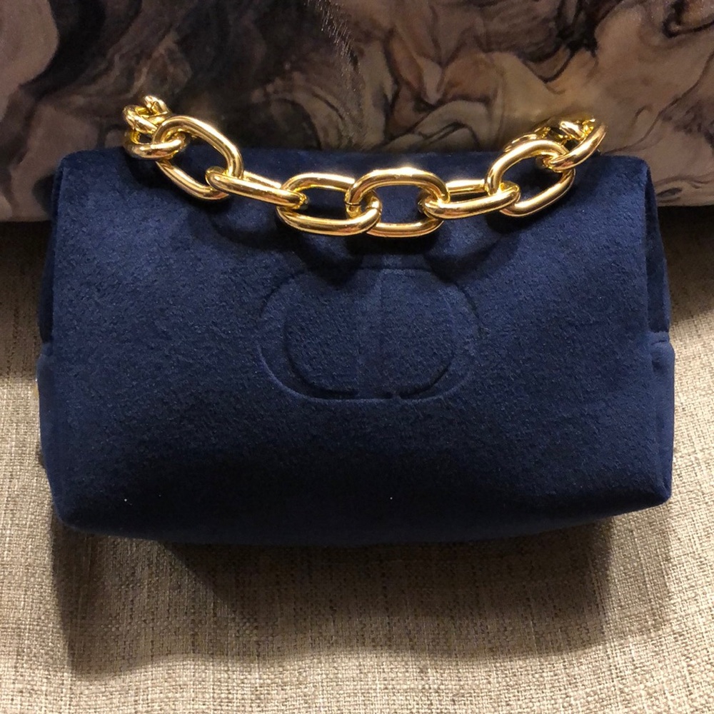 Christian Dior purse bag Navy blue velvet and gold chain brand new unused